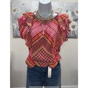 Banana Republic Multicolor Blouse With Laser Cut Sleeves Size XL NWT Authentic.